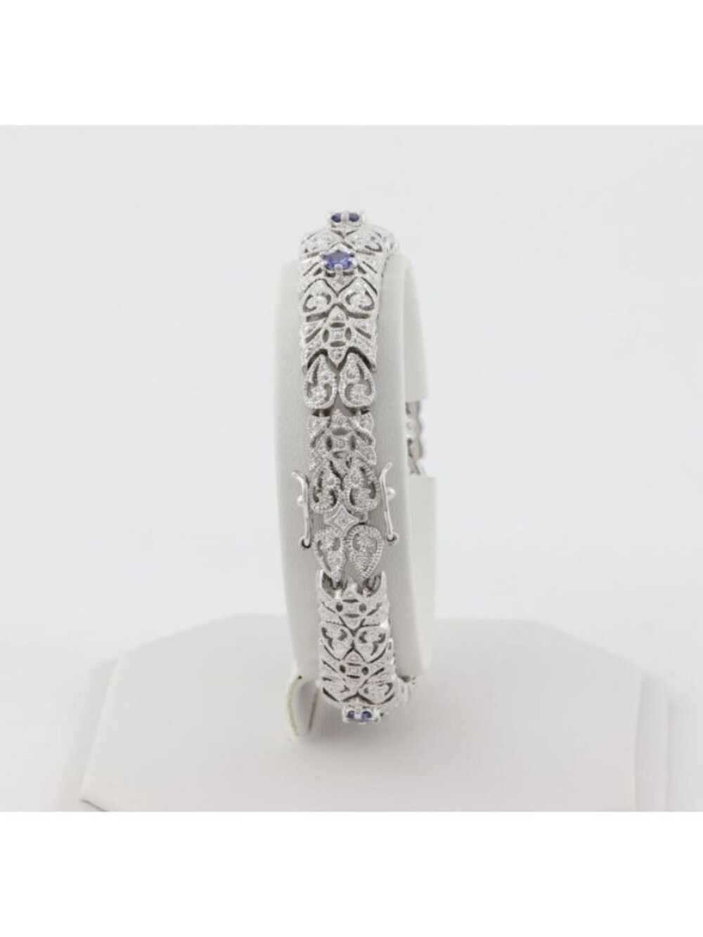 Sterling Silver Ornate Scrollwork Sparkly Tanzanite & CZ Bracelet 7 1/4" inch - Picture 5 of 8